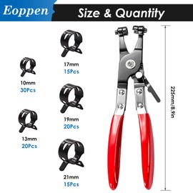 Eoppen 100Pcs 10-21mm Spring Hose Clamps Assortment Kit with Swivel Flat Band Fuel Hose Clamp Plier - 5 Sizes Fuel Line Silicone Vacuum Hose Low Pressure Air Clamps