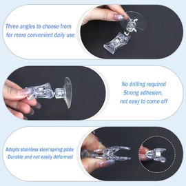 RHQFDM 12 Pieces Suction Cup Clip Wall Suction Cup Clip Transparent Suction Cup Clips Suction Cups for Windows Plastic Clip with Suction Cup Hook Clip Holder for Bathroom Office Kitchen Supermarket