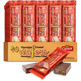 Gefen (40 Pack) Individually Wrapped Dairy Free Chocolate Coated Wafers Filled with Delicious Hazelnut Flavored Cream | Kosher | Lunch Box Friendly