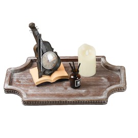 20" Octagonal Beaded Wooden Decorative Tray with Scalloped Corner for Coffee Table, Rustic Wooden Trays for Kitchen Counter, Vintage Centerpiece As Candle Holder and Organizer