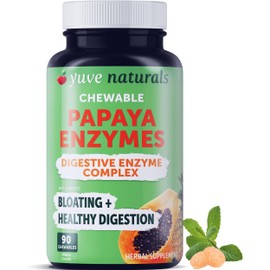 Yuve Natural Papaya Digestive Enzymes - Sugar-Free Chewable Candies - Promotes Better Digestion - Constipation & Bloating Aid, Detox, Leaky Gut Repair & Gas Relief - Vegan, Non-GMO, Gluten-Free - 90ct