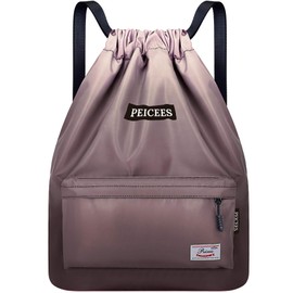 Peicees - Mochila deportiva impermeable con cordón para hombres y mujeres (rosa café)