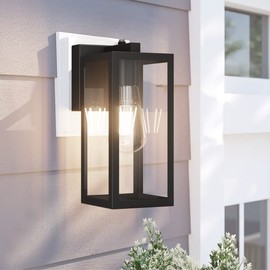 Aipsun Outdoor Wall Lantern 2 Packs with Dusk to Dawn Sensor, Matte Black Sensor Exterior Light Fixtures,Exterior Wall Sconce with Clear Glass Shade(2700K E26 Bulbs Include)
