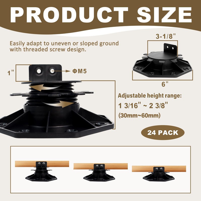 24 Pack Adjustable Deck Support Pedestal Kit, Deck Foundation Base,