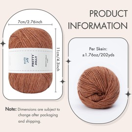 Pretty Jolly 3 Skeins Soft Merino Wool Yarn - Soft & Warm, Finger Weight, Woolen Yarn for Crochet & Knitting, Total 150g / 555m (Caramel)