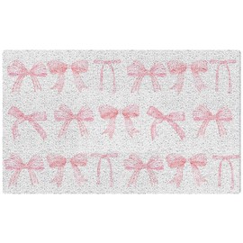 SNNDER Pink Coquette Bow Door Mat, Coquette Preppy Pink Welcome Mats Doormat for Front Door Porch Indoor Outdoor Outside Entrance, Bow Bath Mats for Bathroom, 17x30 Inch