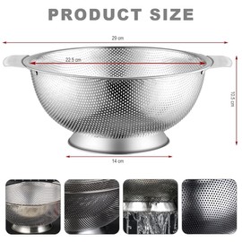 Duoleimi Stainless Steel Pasta Strainer, Kitchen Strainer with Handles & Fine Holes for Quick Draining of Pasta, Vegetables & More - Dishwasher Safe & Rust-Free