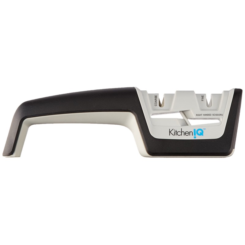 KitchenIQ 50217 Diamond Pull-Thru Knife & Scissor Sharpener – Black/White