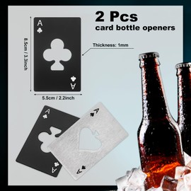 uxcell 2Pcs Ace of Clubs Bottle Opener, Stainless Steel Credit Card Size Beer Bottle Opener for Wallet Pocket, Can Cap Openers for Wedding Party Bridal Present, Silver and Black