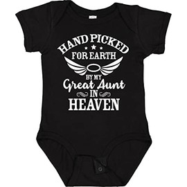 inktastic Handpicked for Earth By My Great Aunt in Heaven Baby Bodysuit Newborn 0040 Black 3728e