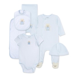 Little Me Baby Layette Gift Set - Footie and Cap, Onesie, 3-Piece Bib And Burp Set, Swaddling Blanket, Baby Shower Gifts - Cute Bear, 3 Months