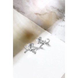 Earrings for Women, 925 Sterling Silver Bow With Cubic Zirconia 14K White Gold Plated Stud Earrings,Simple Gold Jewelry Gift for Women,For Family, Loved Ones, Friends