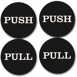 2" Round Push Pull Door Signs (Black) - 2 sets (4pcs)