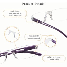 LifeArt 4 Pairs Reading Glasses, Blue Light Blocking Glasses, Computer Reading Glasses for Men and Women, Fashion Rectangle Eyewear Frame(4 Purple, 3.00 Magnification)