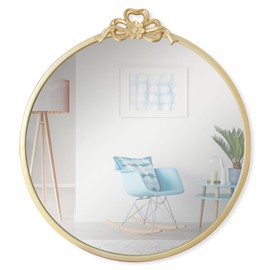 BITALYE 15.75" Small Bow Decorative Round Mirror,Gold Metal Frame Circle Mirror, Wall Mounted for Entryway, Bathroom, Vanity, Living Room