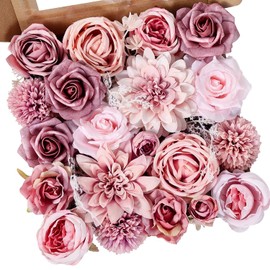 Flores artificiales rosas de seda rosa polvorientas, flores falsas para ramos de boda, centros de mesa, arreglos florales para decoración de mesa, fiesta de cumpleaños, decoración del hogar