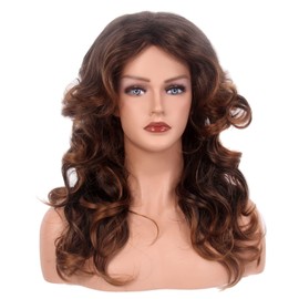 STfantasy 70s Feathered Wigs Disco Costume Natural for Women Party Fashion Accessory (Ombre Brown)