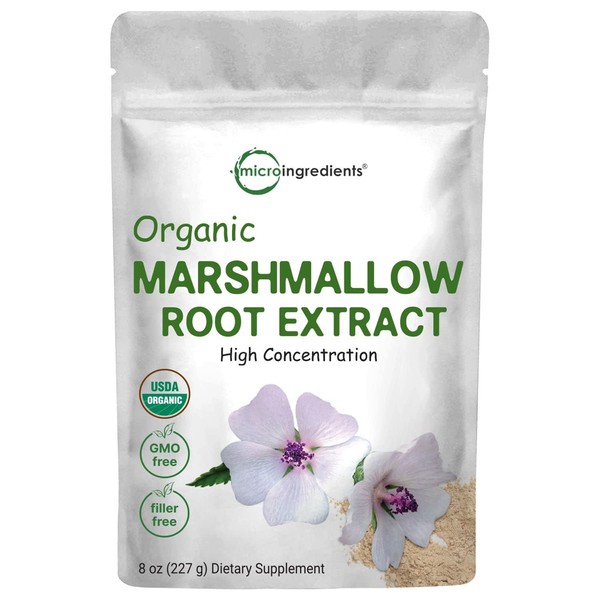 Micro Ingredients Organic Marshmallow Root Powder, 8 Ounce, Filler Free and Traditionally Used, Supports Digestive Gastrointestinal Health, Non-Irradiated and No GMOs, Vegan Friendly
