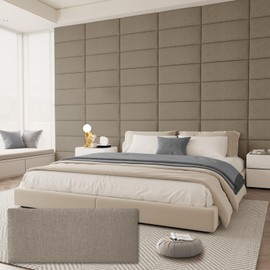 Upholstered Headboard for King Size Bed, Wall Mounted & Peel and Stick Headboard, Soundproof DIY Wall Panels, Fabric Tufted Head board in Modern Design for Bedroom (12 Panels, Each 23.62"x9.84"）