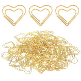 Pack of 150 Paper Clips, Heart Gold Paper Clips Set, Large Heart-Shaped Paper Clip Motif, Love Paper Clips Dispenser, Heart Paper Clips for Office, Weddings, Classroom, File Clip