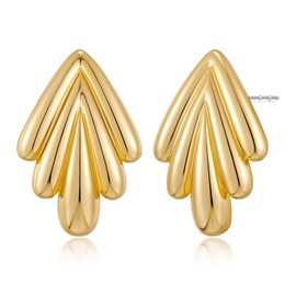 MUYAN Gold Ribbed Vintage Stud Earrings for Women Trendy Textured Geometric Drop Stud Earrings Fashion Jewelry