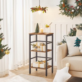 HOOBRO 3 Tier Narrow Bookshelf, Skinny Book Shelf, Record Storage Rack with Side Fence, Wooden F-Standing Shelf Units, Display Shelf for Living Room, Bedroom, Classroom, Rustic Brown BF80CJ01G1