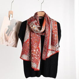 MEISEE 100% Mulberry Silk Long Scarf for Women Large Sunscreen Shawls Wraps Headscarf and Neck- Hair Wraps with Gift Packed, 23-orange Flowers