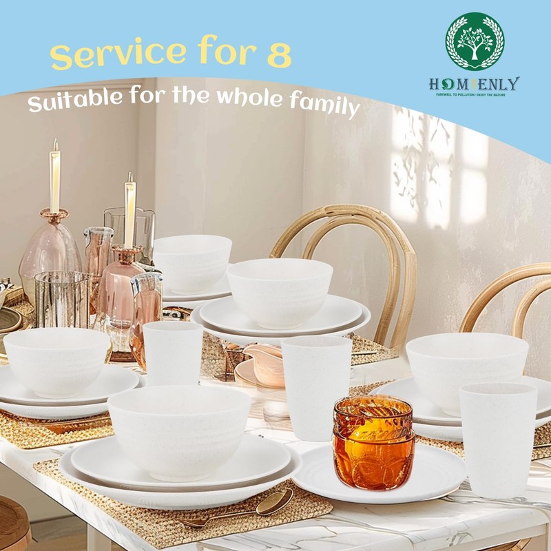 Homienly Wheat Straw Dinnerware Set,40-Piece Dish Set for 8, Dinner