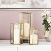 CosmoLiving by Cosmopolitan Glass Decorative Candle Lantern with Metal Plate,