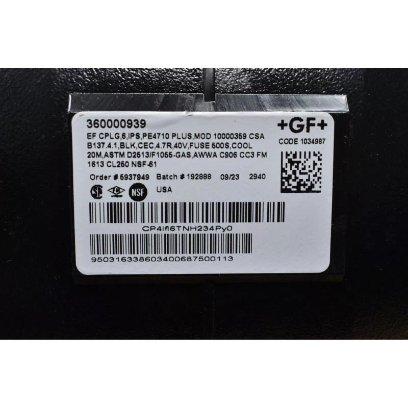 GEORG FISCHER GF+ CENTRAL Electrofusion EF Black Coupling 360000939 6"