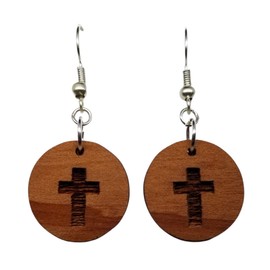 Redwood Earrings - Cross Wood Earrings - California Redwood Dangle Earrings - CA Souvenir Keepsake - Wood Gift Women Engraved