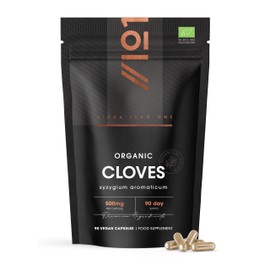 Organic Clove Capsules 500mg - High Strength Clove Supplement - 90 Vegan Capsules (3 Months Supply) - Resealable and Recyclable Pouch by Alpha01