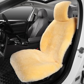 IRIWOOL Fluffy Fur Sheepskin Car Seat Cover Automotive Interior Accessories Seat Covers Accessories Seat Cushions， Soft Natural Pure Wool ，Universal Fits Most Cars SUVs (Yellow, Universal Fit)