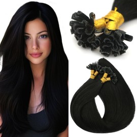 VINBAO U Tip Hair Extensions Jet Black, 50g 50s U Tips Human Hair Extensions, Hot Fusion Hair Extensions U Tip, Real Hair Extensions Human Hair 18in U Tip #1