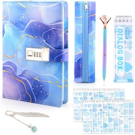 Diary with Lock for Girls Ages 8-12, Birthday Gifts for Girls 8 9 10 11 12 13 14 Year Old Journal with Lock, Secret Diary Notebook with Pencil Case Pen Stickers Bookmark Gifts for Teen Girls