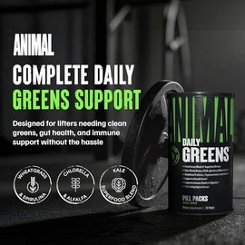 Animal Daily Greens Pill Packs - Kale, Wheat Grass, Alfalfa & More - Convenient Prebiotic Superfood Blend for Superior Digestion, Gut Health, and Immu