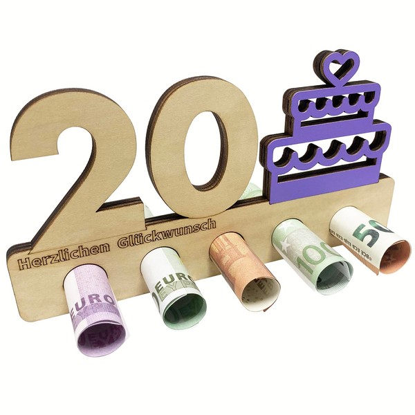 Geldgeschenke Geburtstag 20, Geldgeschenke Verpackung 20, Holz-Schild Gästebuch, gästebuch Geburtstag