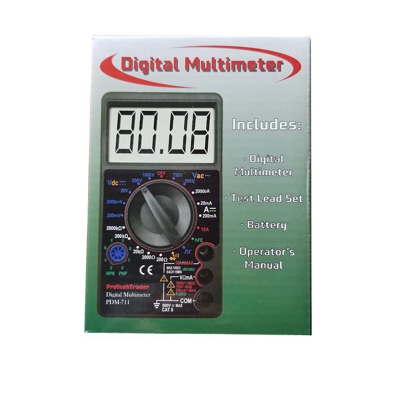 Large Screen Multimeter - Volts Ohms Amps Transistor (hFE) Square