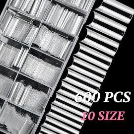 Lifextol 600PCS Long Gel Nail Tips Square Press on Nails Clear Acrylic Nail Tips Square Fake Nails, 12 Sizes Half Cover Soft Gel Nails Tips Kit for False Nails Extension Artificial Fingernails -F
