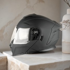 1Storm Motorcycle Helmet Street Bike Modular Flip up Dual Visor Sun Shield Full Face HJK920: Matt Black