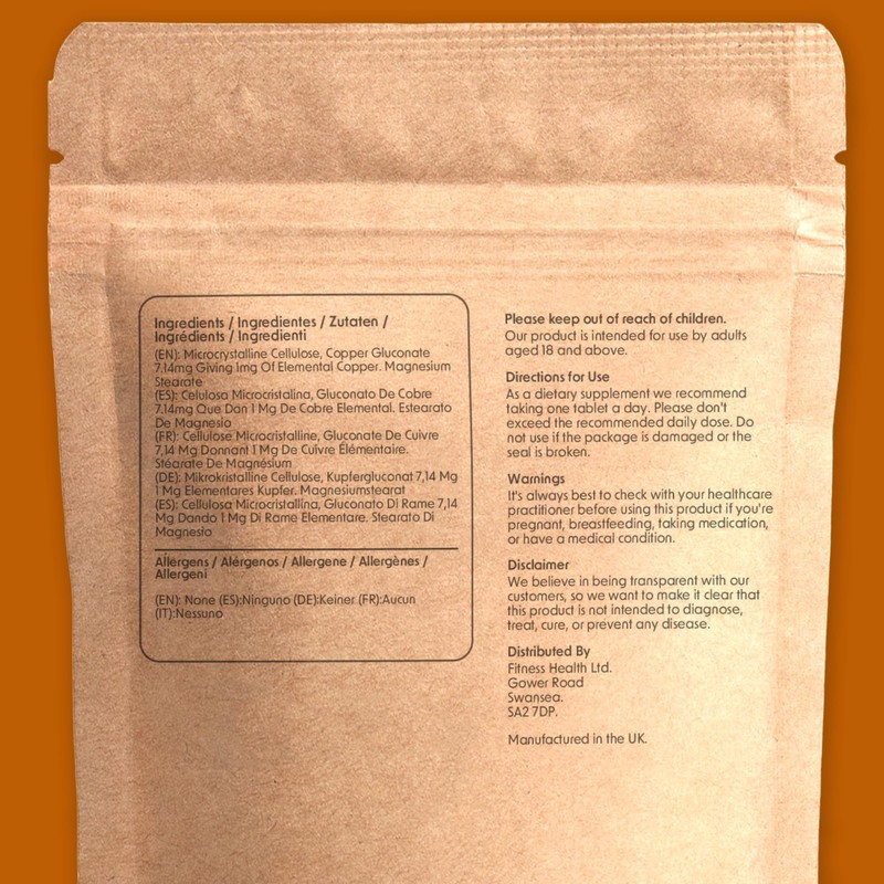 Fitness Health Copper 1MG 120 Tablets - Nutritional Supplement -