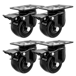 FactorDuty 2.5 inch Heavy Duty Polyurethane Caster Wheels with Total Locking Brake Double Ball Bearing Industrial Grade Solid Low Profile Smooth and Silent 2000LB Capacity Pack of 4