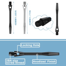 30 Pcs Dart Shafts for Steel Tip Medium 2BA Thread Aluminium Alloy Dart Stems 50 mm 53 mm with Rubber Rings Replacement Harrows Dart Accessories and Flights (Plain Style, Black and Silver)