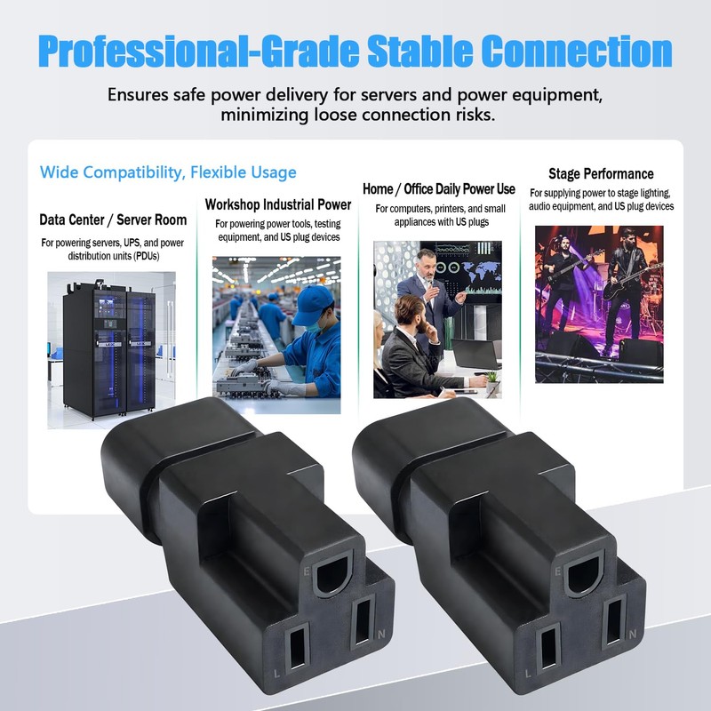 2 Pack IEC320 C14 Male to Nema 5-15R PDU USA