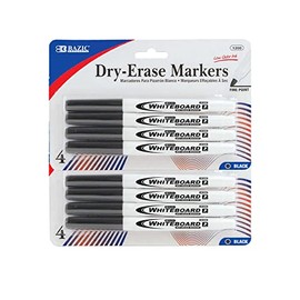 BAZIC Dry Erase Marker Black Fine Tip, Whiteboard Pen Marcador, Low Odor Markers White Board Pens for Office School Supplies (4/Pack), 2-Packs
