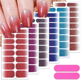 KTAABTR 6 Sheets Glitter Nail Wraps Stickers Self Adhesive Design Gel Nail Polish Strips Red Blue Purple Glossy Gel Nail Stickers for Women DIY Manicure Tips Party Nails Decoration
