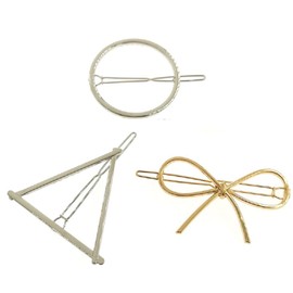 3PCS Ornaments Triangle Oval Bow Alloy Hair Clip Ponytail Clip Fashion Hair Clip (Style 1, Pack of One)