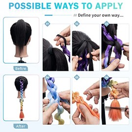 Hairro Colored Braids Hair Extensions with Rubber Bands Rainbow Braided Synthetic Hairpieces Ponytail Hair Accessories for Women Kids Girls Party Highlight 24 Inch 2pcs/Pack #BY40 Red to Light Pink