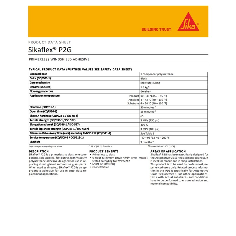 Sika SikaFlex P2G Primerless to Glass Windshield, Auto Glass Urethane