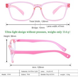 Blue Light Blocking Silica Glasses for Kids,Children's Computer Glasses for Age 4-13,Unbreakable Frame Anti-Blue Ray Glasses With Case,Anti UV400 & Eyestrain,Kids Pretend Glasses,Blue Screen Glasses